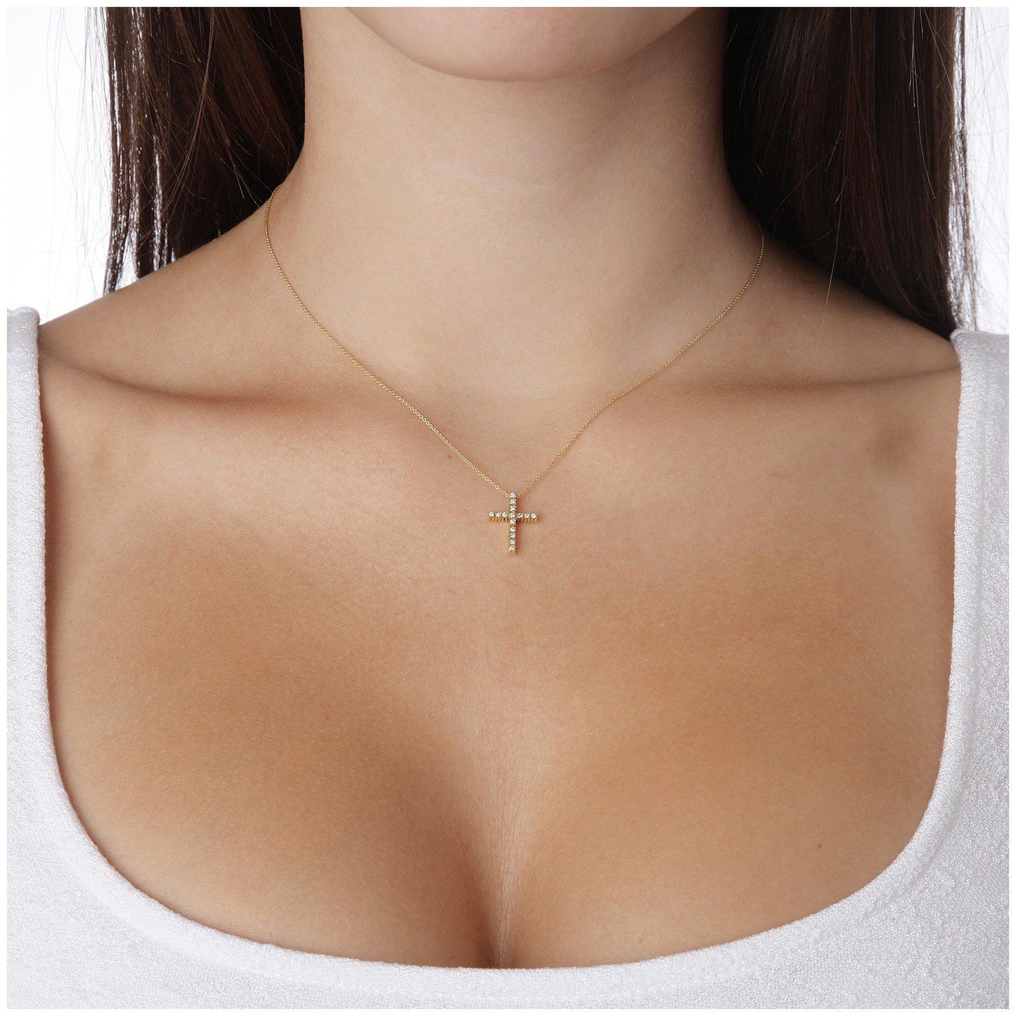 Diamond cross 18KT yellow gold with diamonds.  Product Code: 297T092YS.