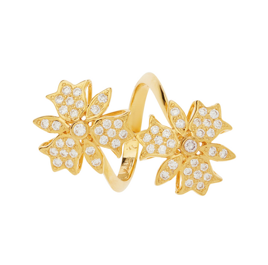 Flower Ring 18KT yellow gold with brilliant cut diamonds