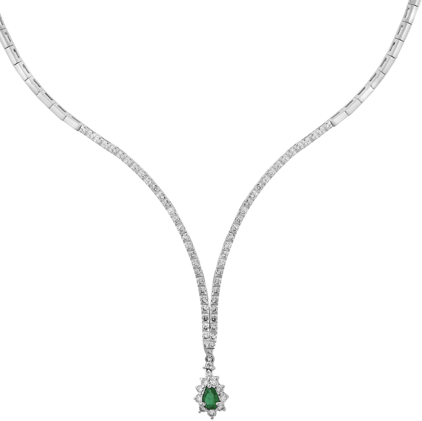 Emerald and Diamond Necklace, 18KT white gold. Product Code : 313ΗΝ069WE