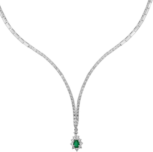 Emerald and Diamond Necklace, 18KT white gold. Product Code : 313ΗΝ069WE