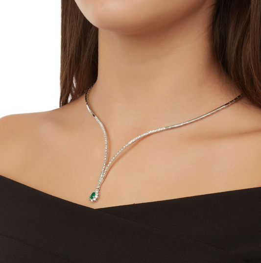 Emerald and Diamond Necklace, 18KT white gold. Product Code : 313ΗΝ069WE
