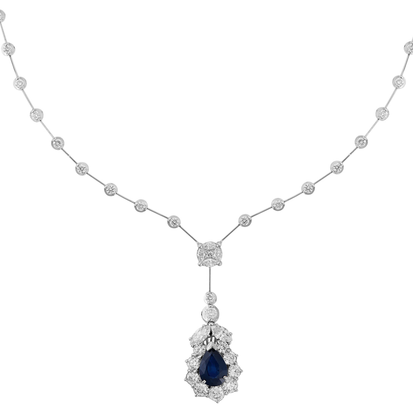 Sapphire and Diamond Necklace, 18KT White Gold. Product Code : 237KO56
