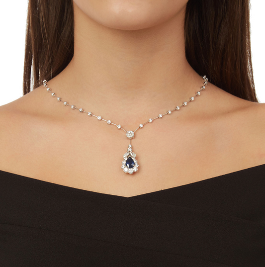 Sapphire and Diamond Necklace, 18KT White Gold. Product Code : 237KO56