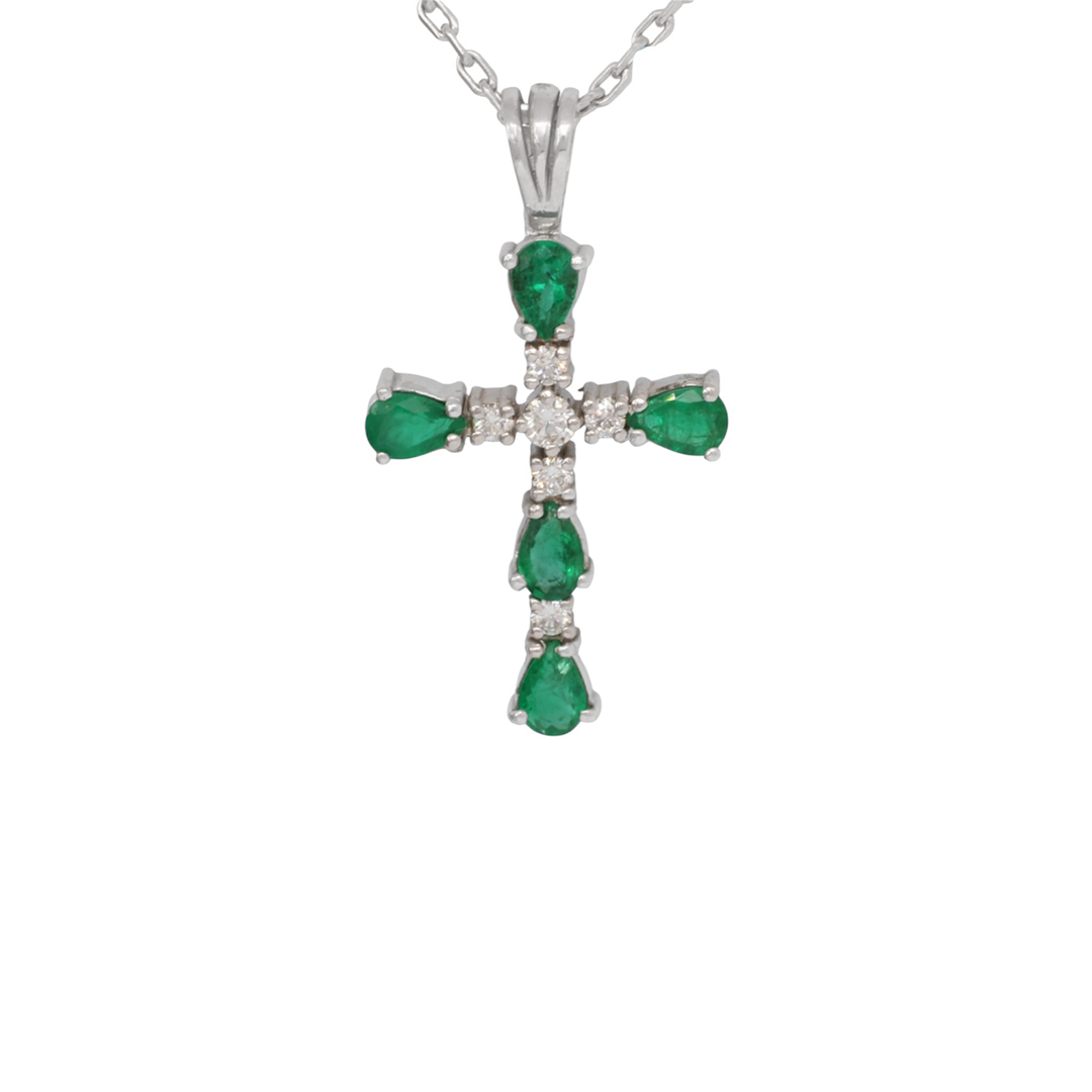 White cross 18K with Emeralds and Diamonds. Product Code: 249CR8831