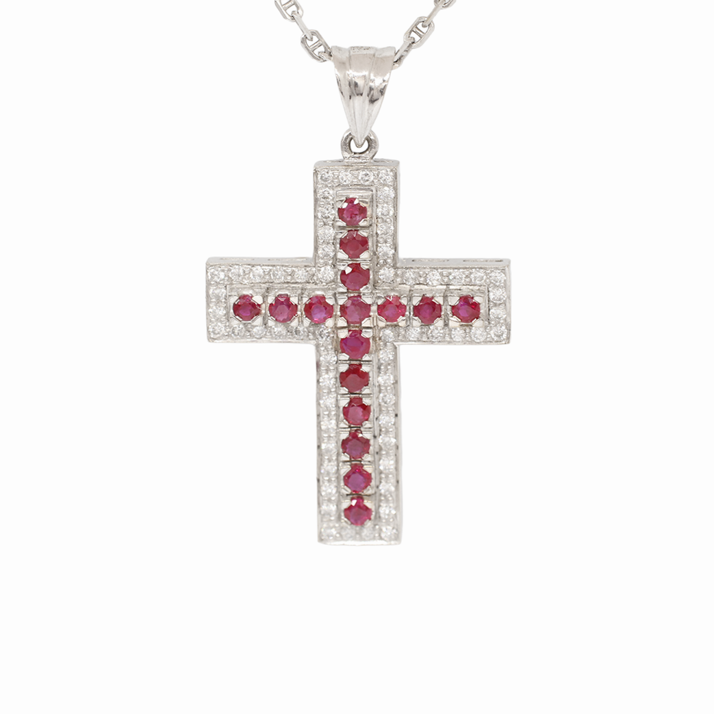 White gold 18K cross pendant with Rubies,Product Code: 46ST39.