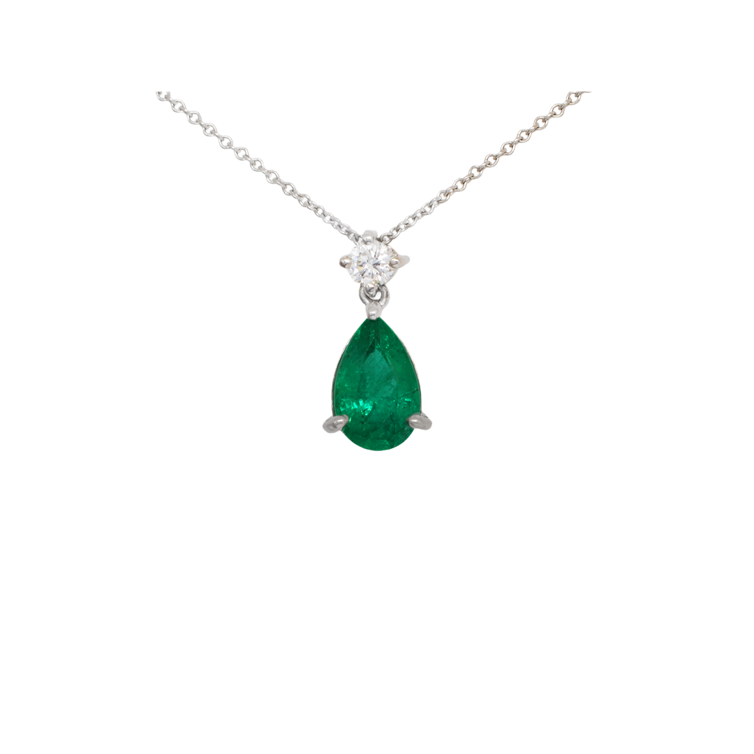 White gold Pendant  18K with Emerald Pear shape Product Code 521MW36E