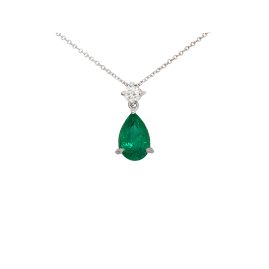 White gold Pendant  18K with Emerald Pear shape Product Code 521MW36E
