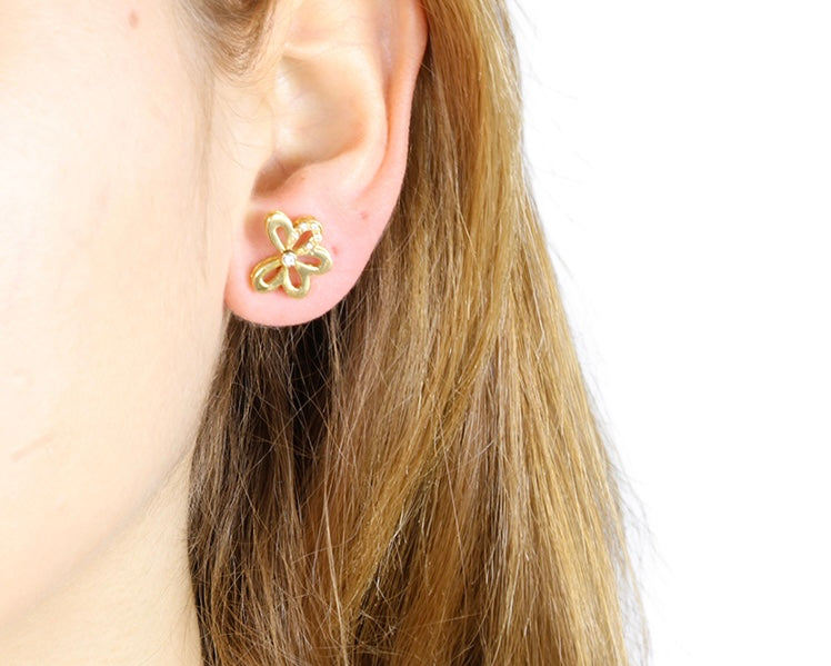 Flower 18K gold Earrings with diamonds 0.08 carats and total weight 4.50gr. product code: 484SK41Y-1MOT