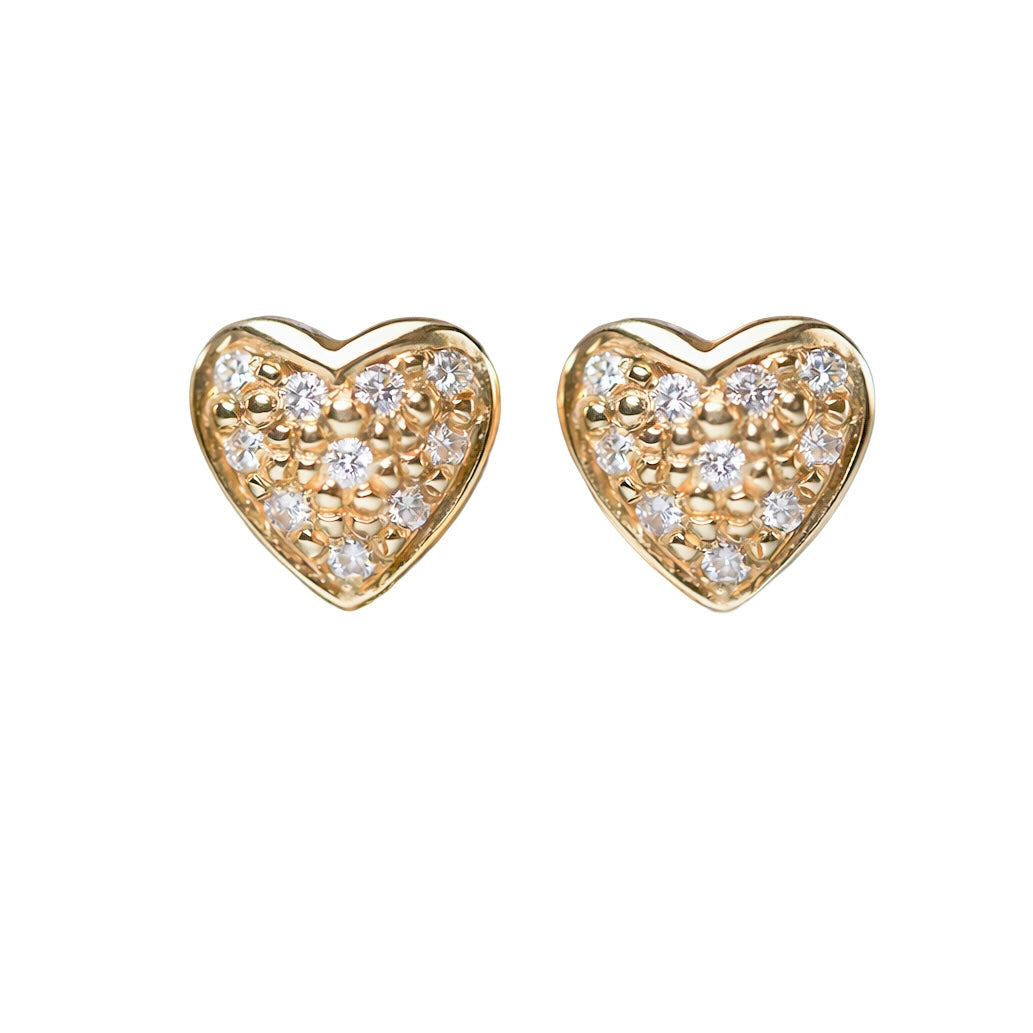 Heart shape stud earrings 18K yellow Gold with diamonds 0,33 carats and weight 5,30 grams. Product Code: 55SY30