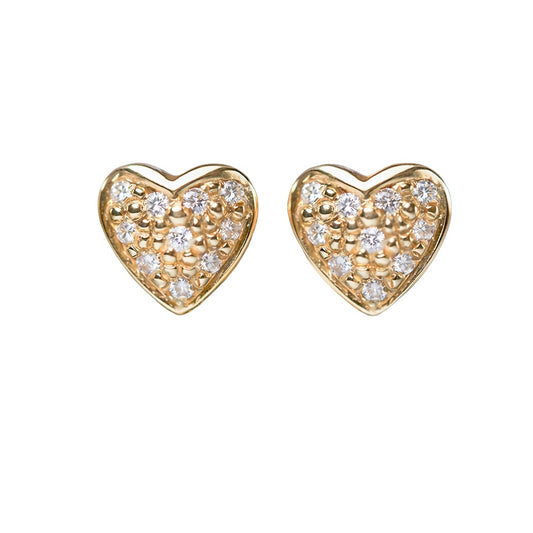 Heart shape stud earrings 18K yellow Gold with diamonds 0,33 carats and weight 5,30 grams. Product Code: 55SY30