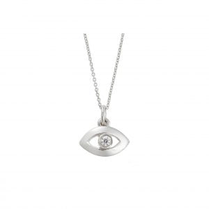 Pendant "Lucky Eye "18KT White Gold with a Brilliant cut Diamond on a Chain.