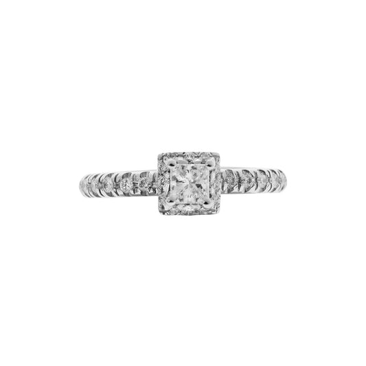 Princess cut diamond solitaire 18KT white gold with brilliant cut diamonds on the sides. Product Code : 291D1129