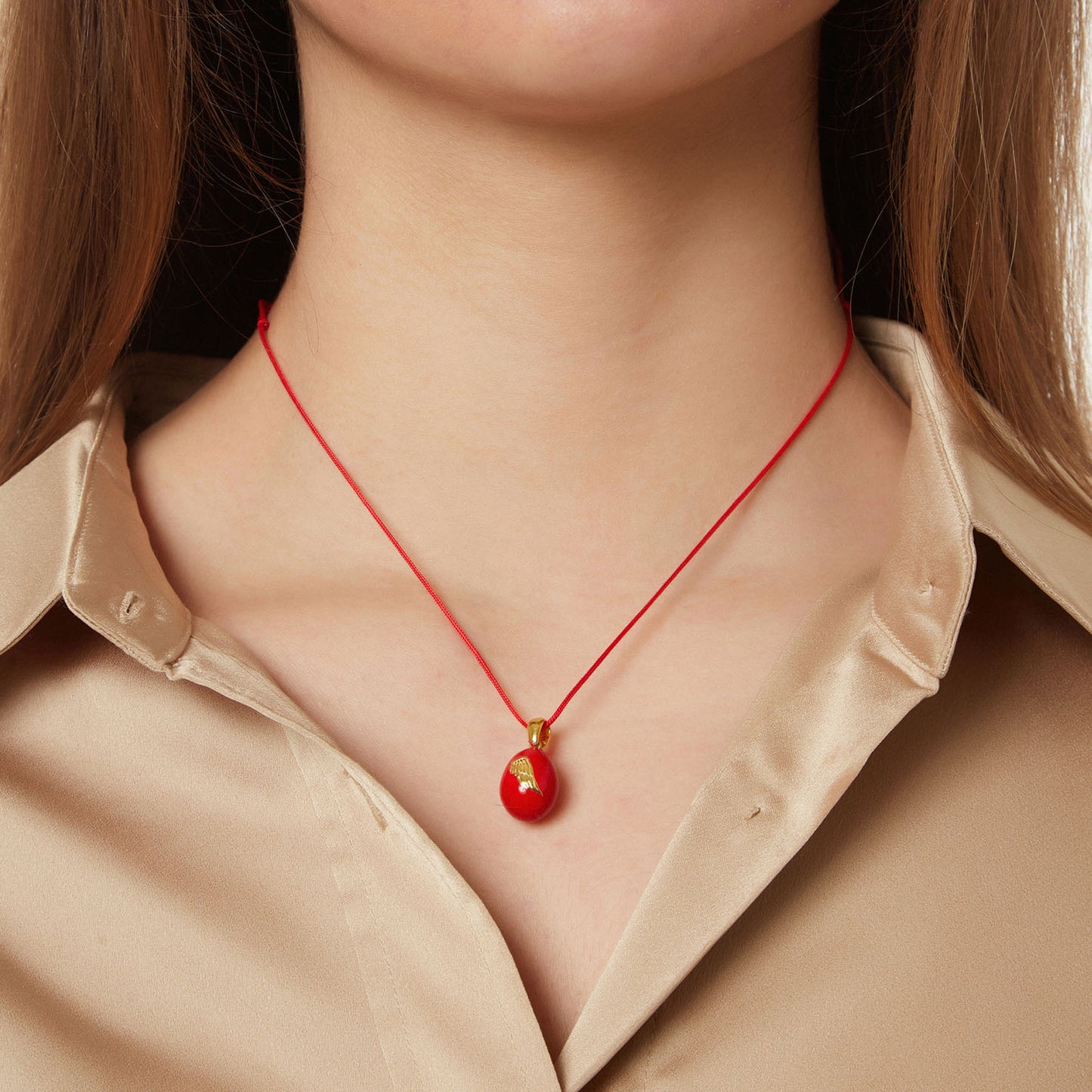 “Angel Wings”  Easter Egg Pendant  on a Cord. Product Code: 92MAYG23 Red