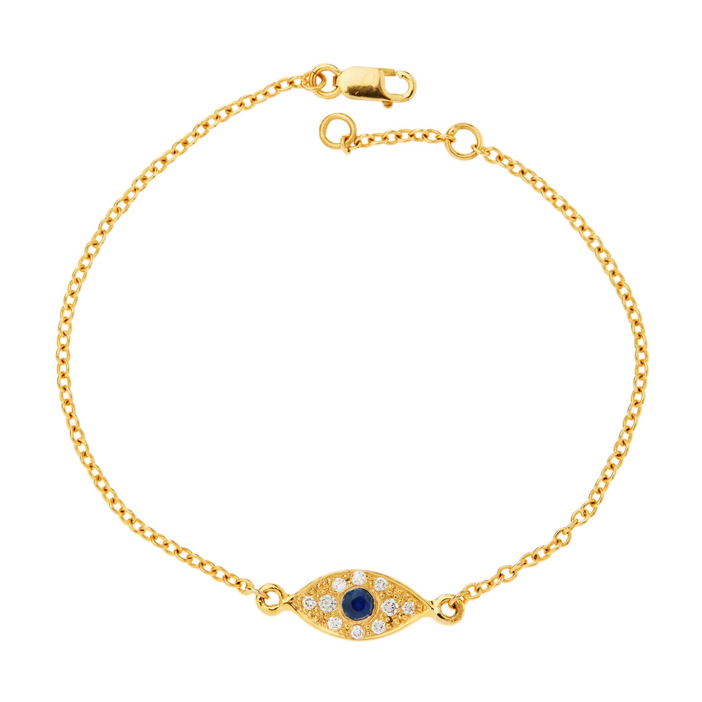 Bracelet "Lucky Eye "18KT Yellow Gold with a Brilliant cut Diamonds and a Sapphire.
