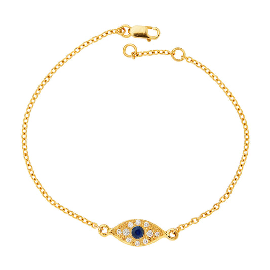 Bracelet "Lucky Eye "18KT Yellow Gold with a Brilliant cut Diamonds and a Sapphire.