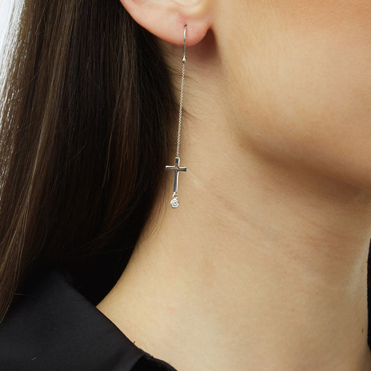 Cross Earrings 18 Carat White Gold with  Diamonds.   Product Code : 625HE091.