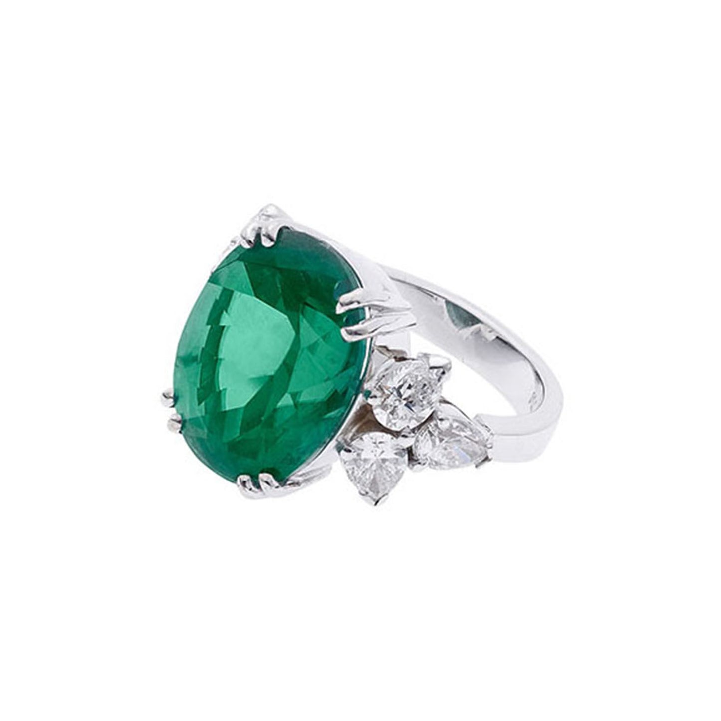 Ring 18KT White Gold with an Oval cut Emerald and Pear cut Diamonds.  Product Code : 1311D113WE