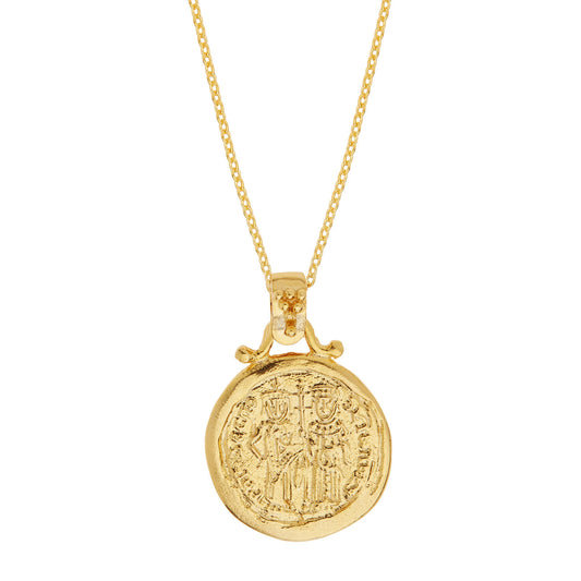 Handmade 14KT Yellow gold Byzantine Coin Pendant "Konstantinato"