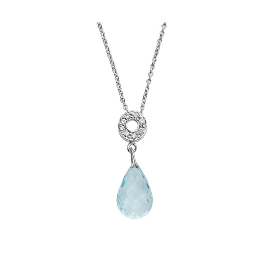 Necklace Pendant 18KT White Gold with Blue Topaz and Brilliant cut Diamonds. Product Code : 713M133