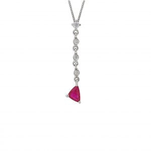 Necklace Pendant 18KT White Gold with a Trillion cut Ruby and Brilliant cut Diamonds.   Product Code : 558ME46WR