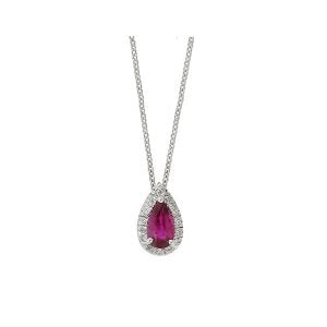 Ruby and diamond pendant 18 carat white gold.   Product Code : 534MW35R