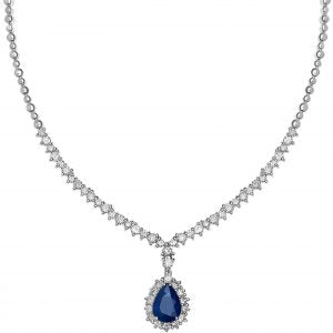 Necklace 18KT White Gold with Pear cut Sapphire and Brilliant cut Diamonds.  Product Code : 316KW58S