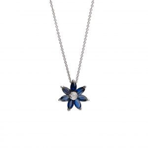 Necklace Pendant 18KT White Gold with Μarquise cut Sapphires and Brilliant cut Diamonds.  Product Code : 485ME7L