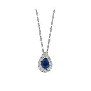 Necklace Pendant 18KT White Gold with a Pear cut Sapphire and Brilliant cut Diamonds.  Product Code : 553MW35S