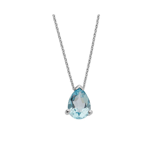Necklace Pendant 18KT White Gold with a Pear Cut Blue Topaz.  Product Code : 716MW26