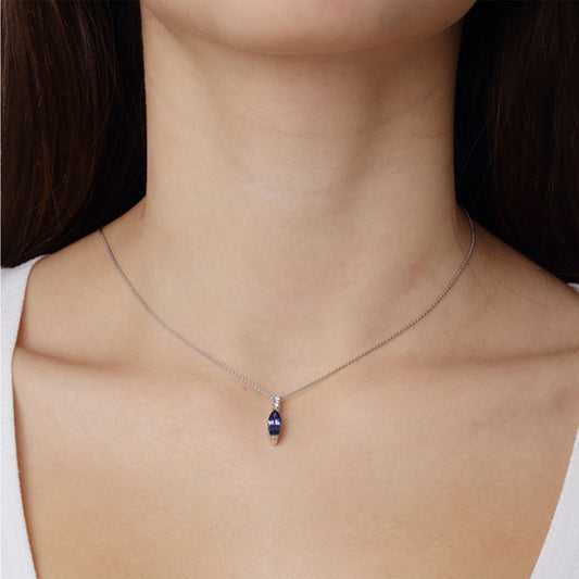 Necklace Pendant 18KT White Gold with a Marquise cut Sapphire and Brilliant cut Diamonds. Product Code : 636MW37S