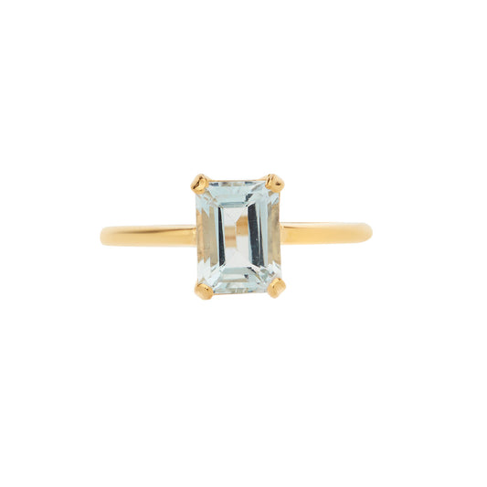Aquamarine (Emerald Cut) Ring 18KT Yellow Gold.