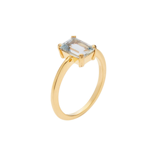 Aquamarine (Emerald Cut) Ring 18KT Yellow Gold.