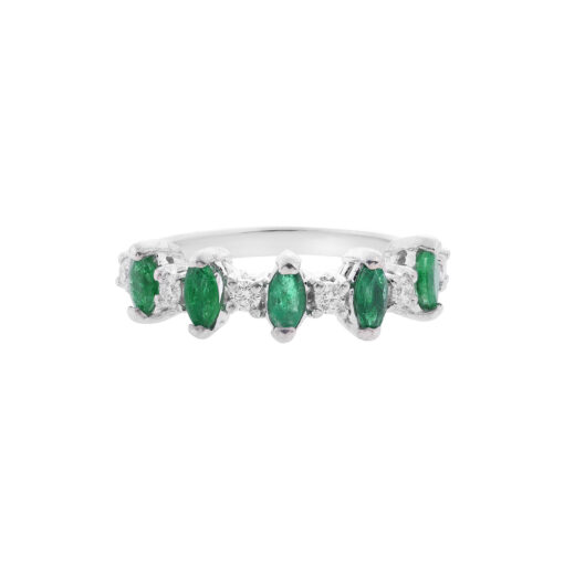 Emerald and diamond half band 18 carat white gold.
