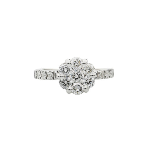 Diamond round brilliant cut flower ring 18 carat  white gold.