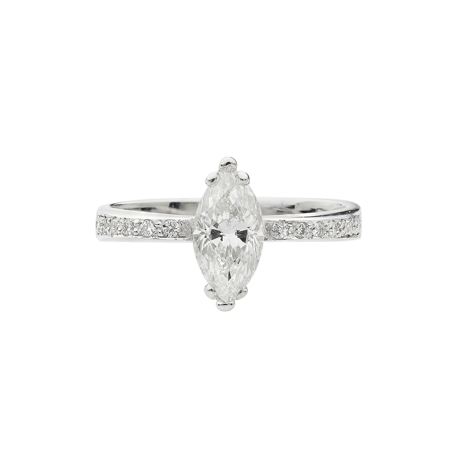 Marquise cut diamond solitaire 18KT white gold with brilliant cut ...