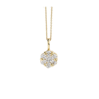 Diamond flower chain pendant 18 carat yellow gold