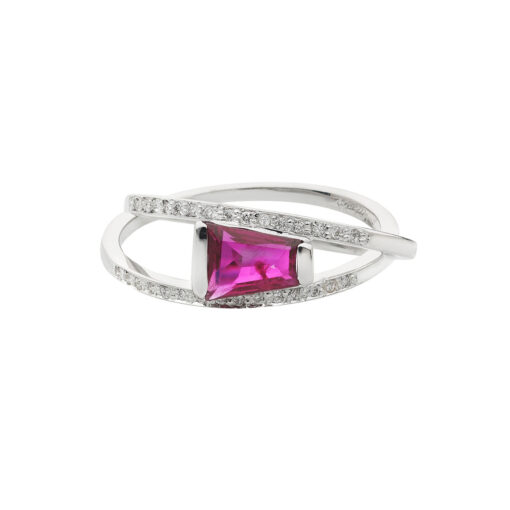 Ruby and diamond ring 18 carat white gold.