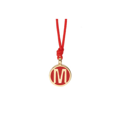 Letter "M", 18 carat yellow gold enamelled charm.