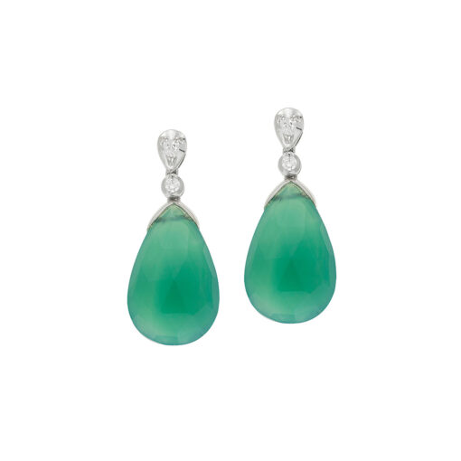 Green onyx and diamond drop earrings, 18 carat white gold.