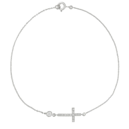 Cross diamond chain bracelet 18 carat white gold