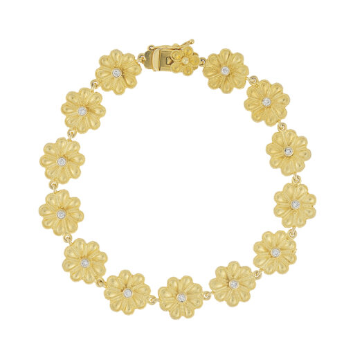 Flower diamond  bracelet,18 carat yellow gold, inspired by the Ancient Greek jewellery.