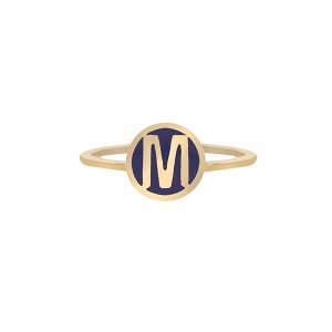 Letter “M” ring in 18 carat yellow gold, enamel finish.
