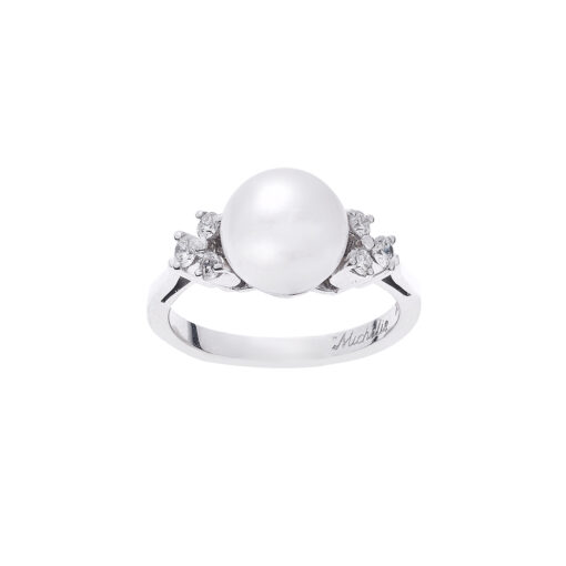 Pearl and diamond ring 18 carat white gold.