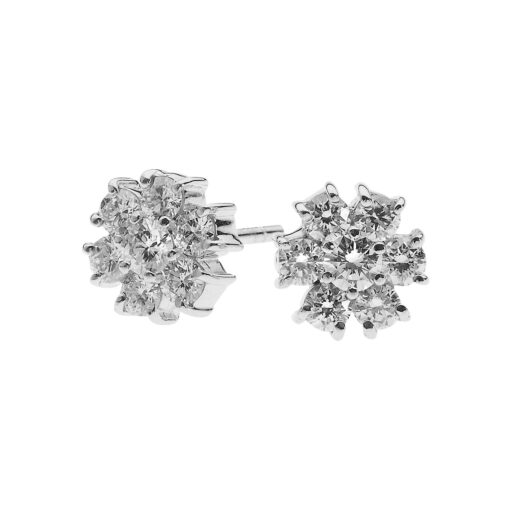 Flower stud diamond earrings 18k white gold