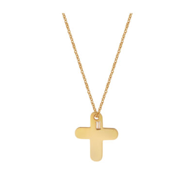 Cross Pendant 18kt Yellow Gold with a Baguette Diamond