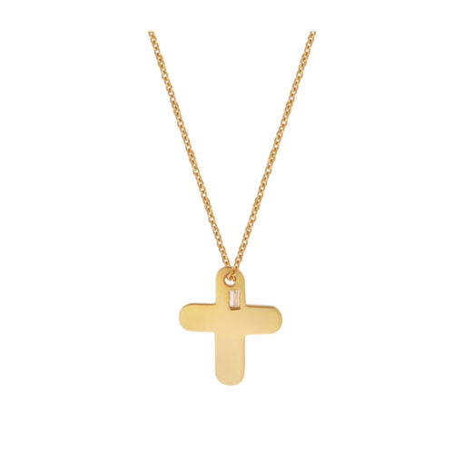 Cross Pendant 18kt Yellow Gold with a Baguette Diamond