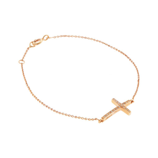 Cross diamond chain bracelet 18 carat pink gold.