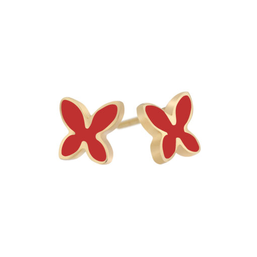Butterfly 18 carat yellow gold enamelled earrings.