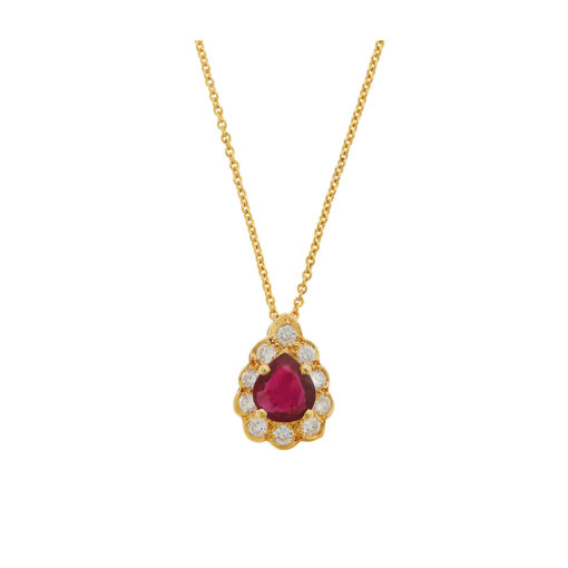 Ruby and diamond pendant 18 carat yellow gold