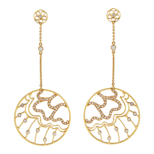 Drop gold and diamond earrings in 18 carat yellow gold.